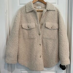 Böhme Cream Sherpa Shacket Button Front Jacket Size Small Cozy LIKE NEW